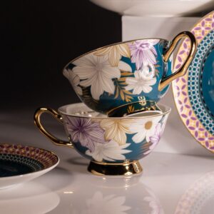 Teal & Gold Teacup & Saucer